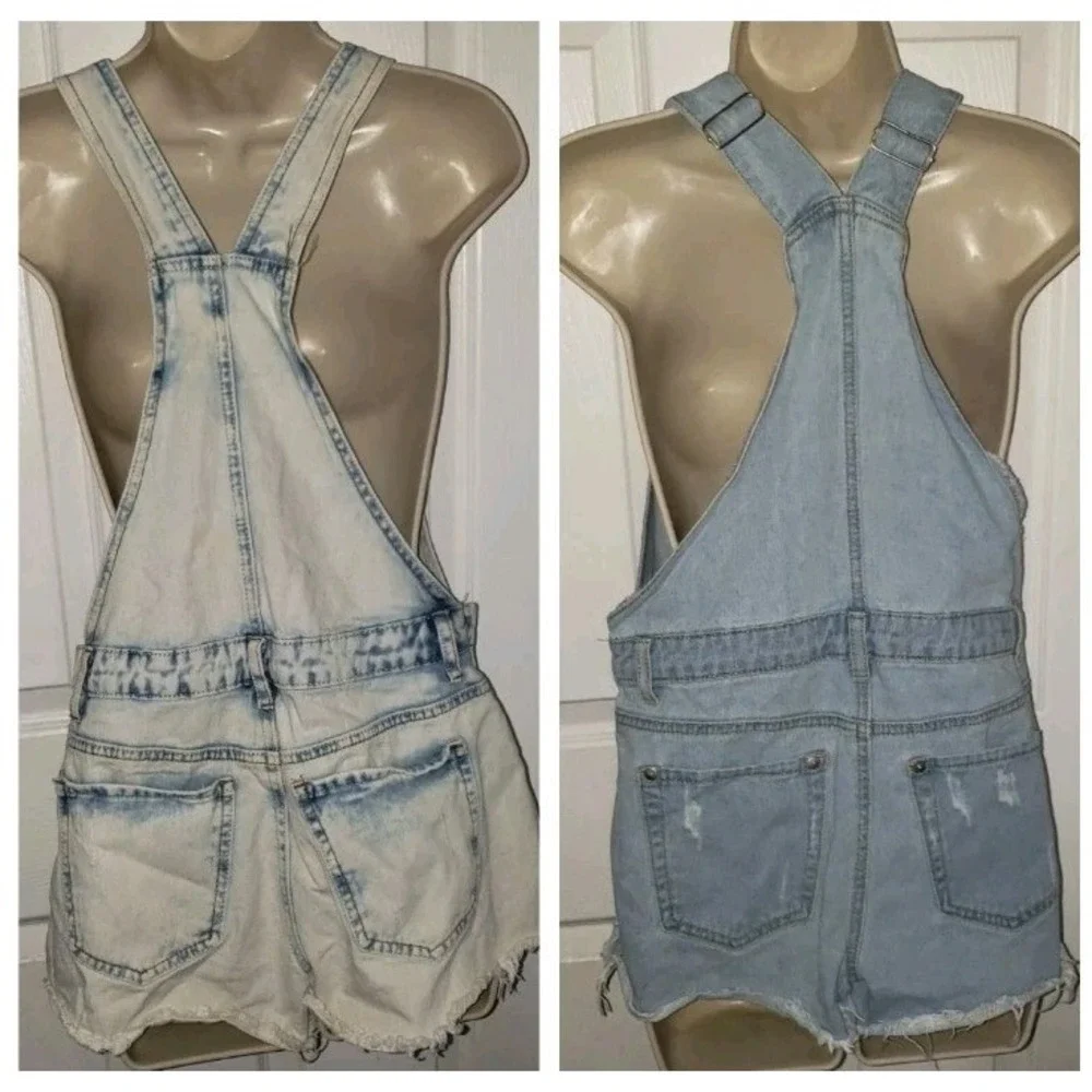 Hot Kiss Ava‎ Lot (2) Size 4 Shortall Bib Denim Distressed Blue Festival Y2K